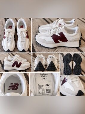New Balance 327 Sneakers in White and Burgundy